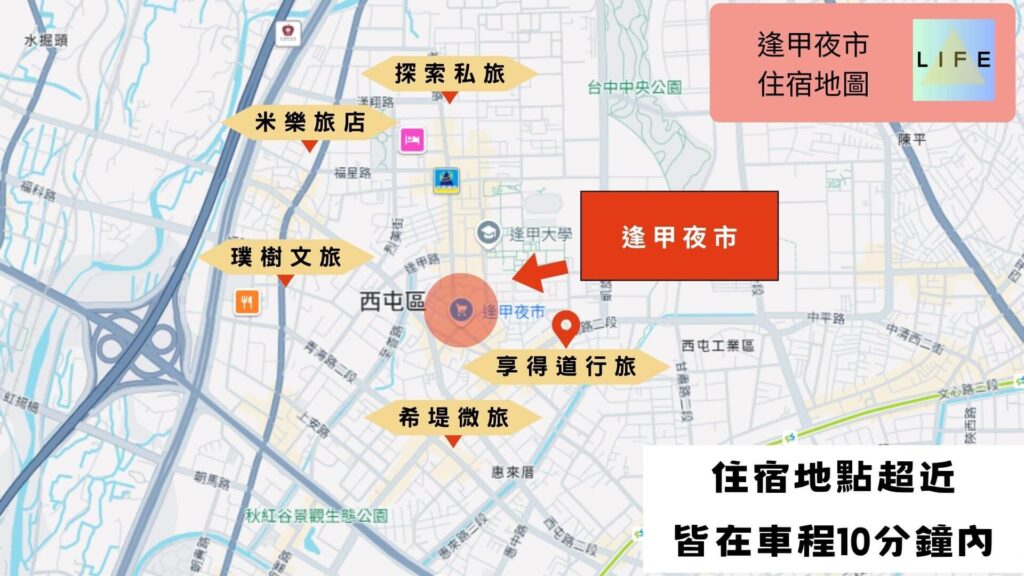 逢甲夜市住宿地圖
