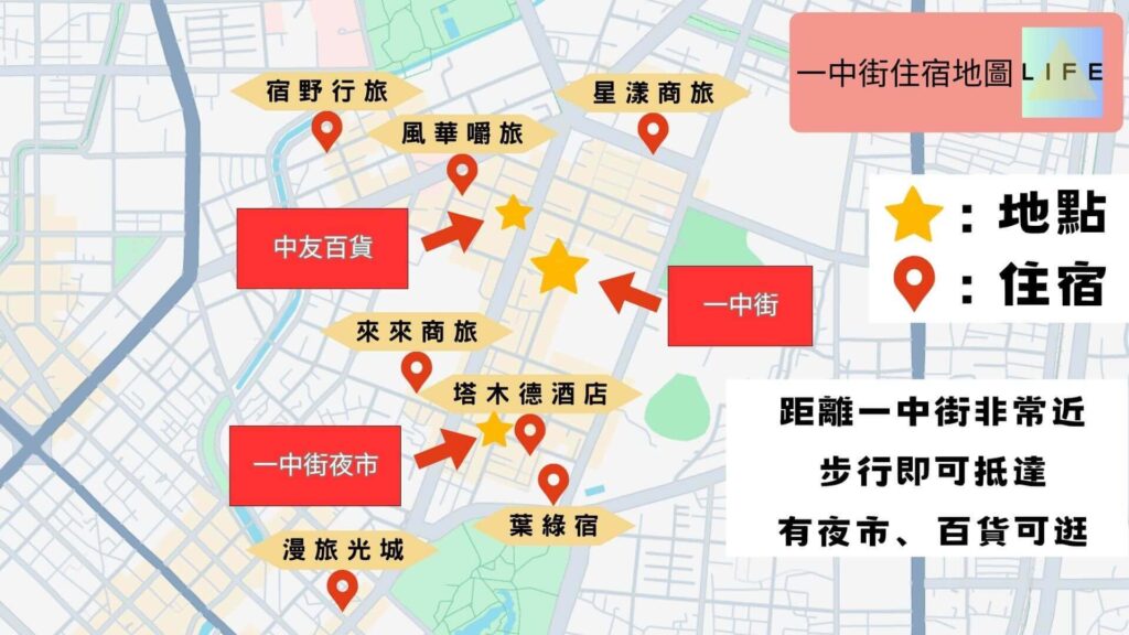 一中街住宿地圖